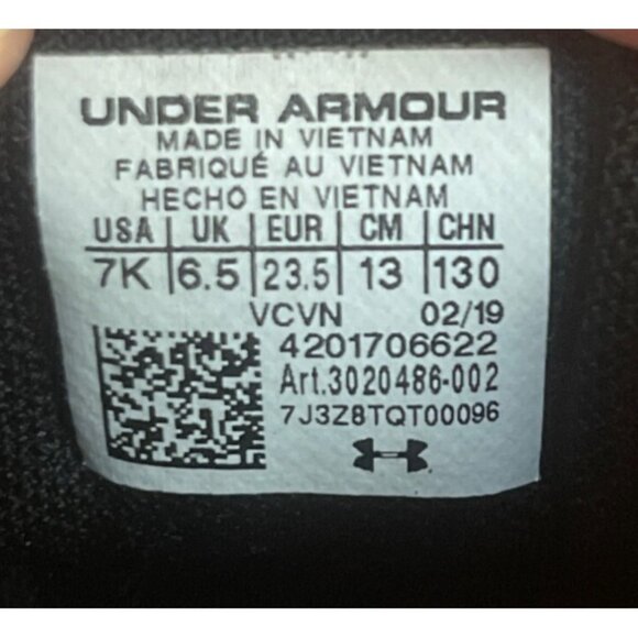 Under Armour Kids Running Shoes Black Neon Green Hook Loop Size 7K - Picture 4 of 4